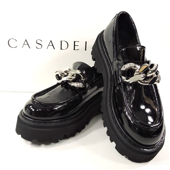 CASADEI 🇮🇹 WOMENS BLACK PATENT LEATHER COMFORT LOAFERS - Picture 7 of 7